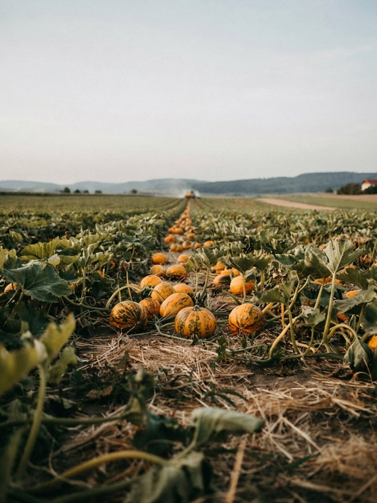 Giorno di raccolta nel campo di zucca