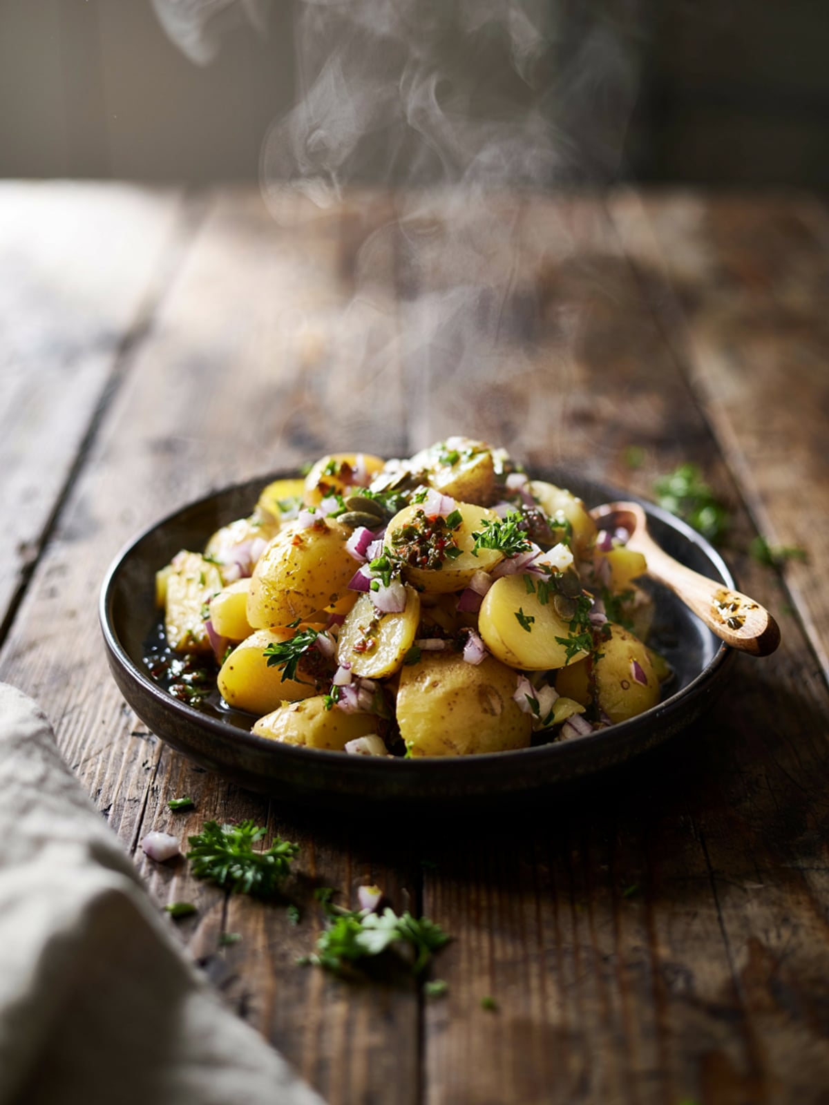 Insalata di patate con olio di zucca