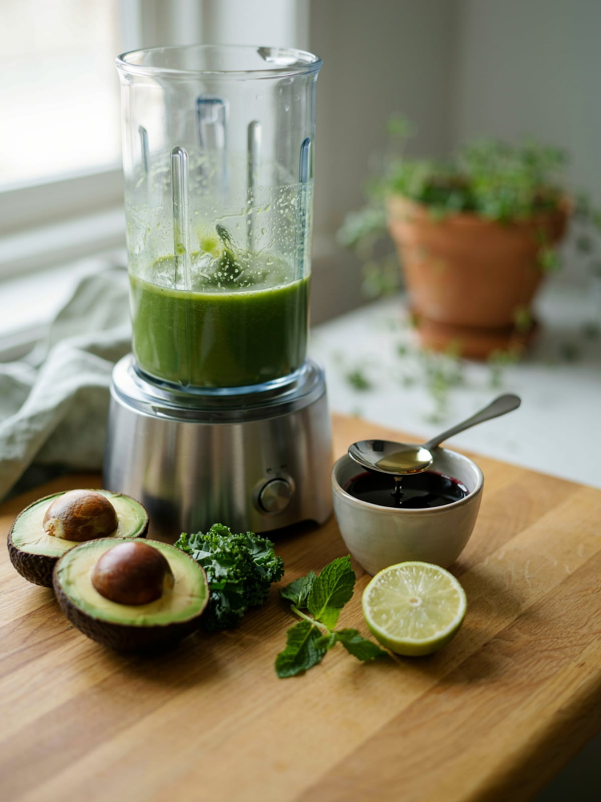 Smoothie verde salato con olio di zucca